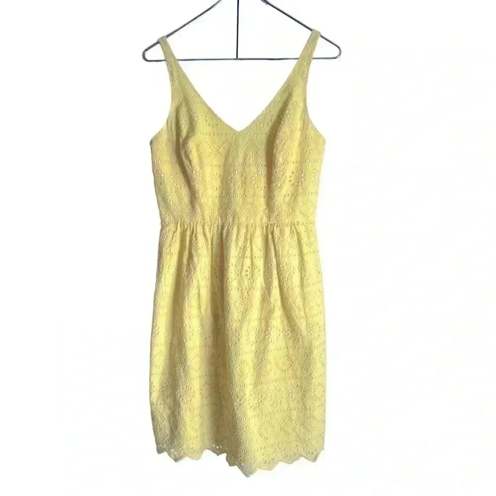 Vineyard Vines Pale Yellow Eyelet V-Neck Mini Dress